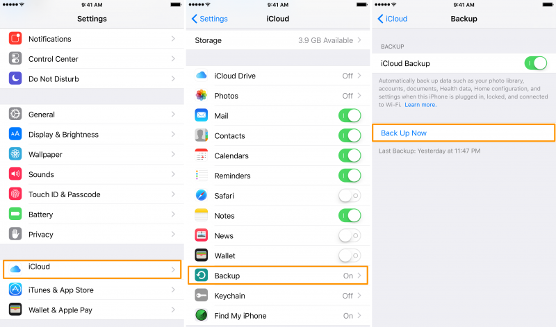Creating an iCloud Backup on iPhone