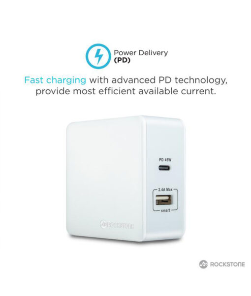 Rockstone PD45 Power Delivery Wall Charger With 2.4A USB Port 1