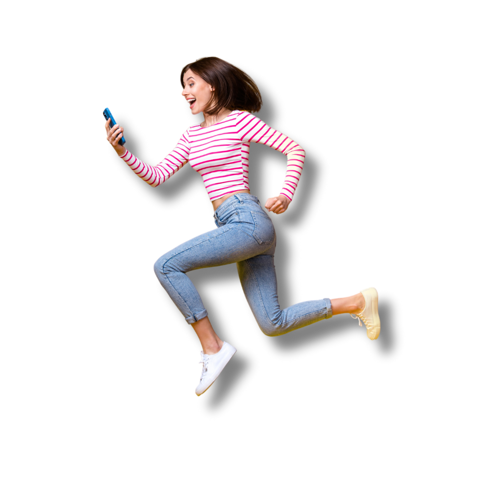 Girl Jumping with Phone - 960 x 960 - Bolt Mobile