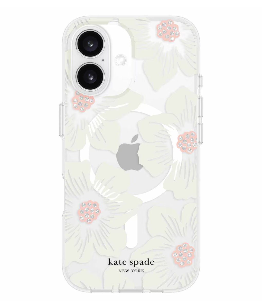 kate spade☆Hollyhock タチアオイ 花 iPhone 16 Plus ケース Kate-Spade-Protective-Case-