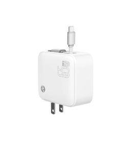 Rockstone Retract - Dual Port 65W Foldable Wall Charger with Built-in 100W USB-C Cable