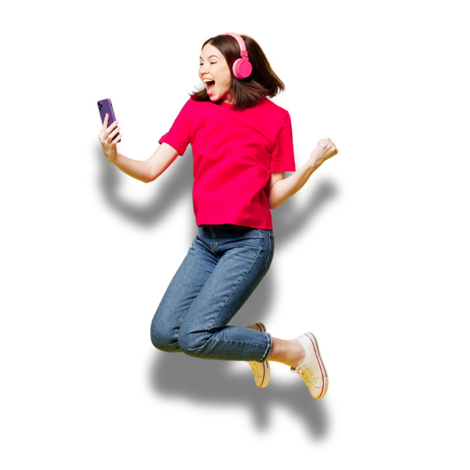 Girl Jumping with Phone 960 x 960 Bolt Mobile v2